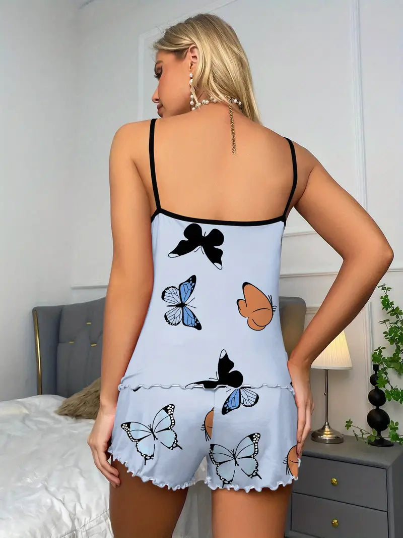 2 pc Butterfly Print Women's Pajama Set
